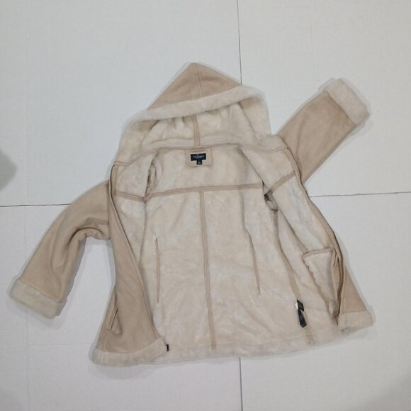 Sonoma Life + Style Women's Suede Fabric Beige HoodFaux Fur Coat/Jacket Size L. - Picture 3 of 14